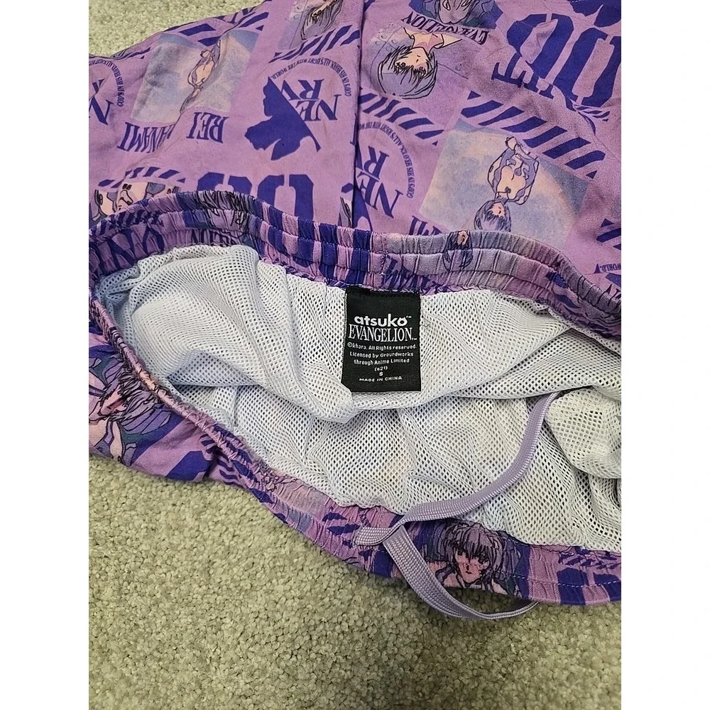 Evangelion Eva Unit-00 Purple Button-Down‎ Shirt Rei Ayanami Atsuko Swim Trunks